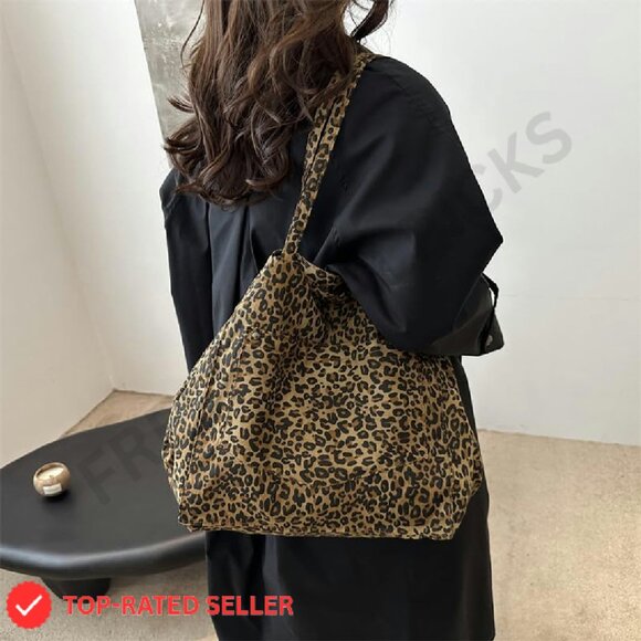 Leopard Print Canvas Tote Bag Large Capacity Crossbody Minimalist Chic - Picture 7 of 8